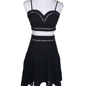NWT Black eyelet crop top & matching skirt set